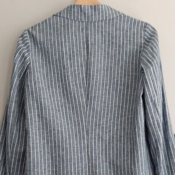 REITMANS Linen Cotton Open Front Utility Sleeve Light Blazer Jacket Blue Sz 4 - Picture 11 of 16